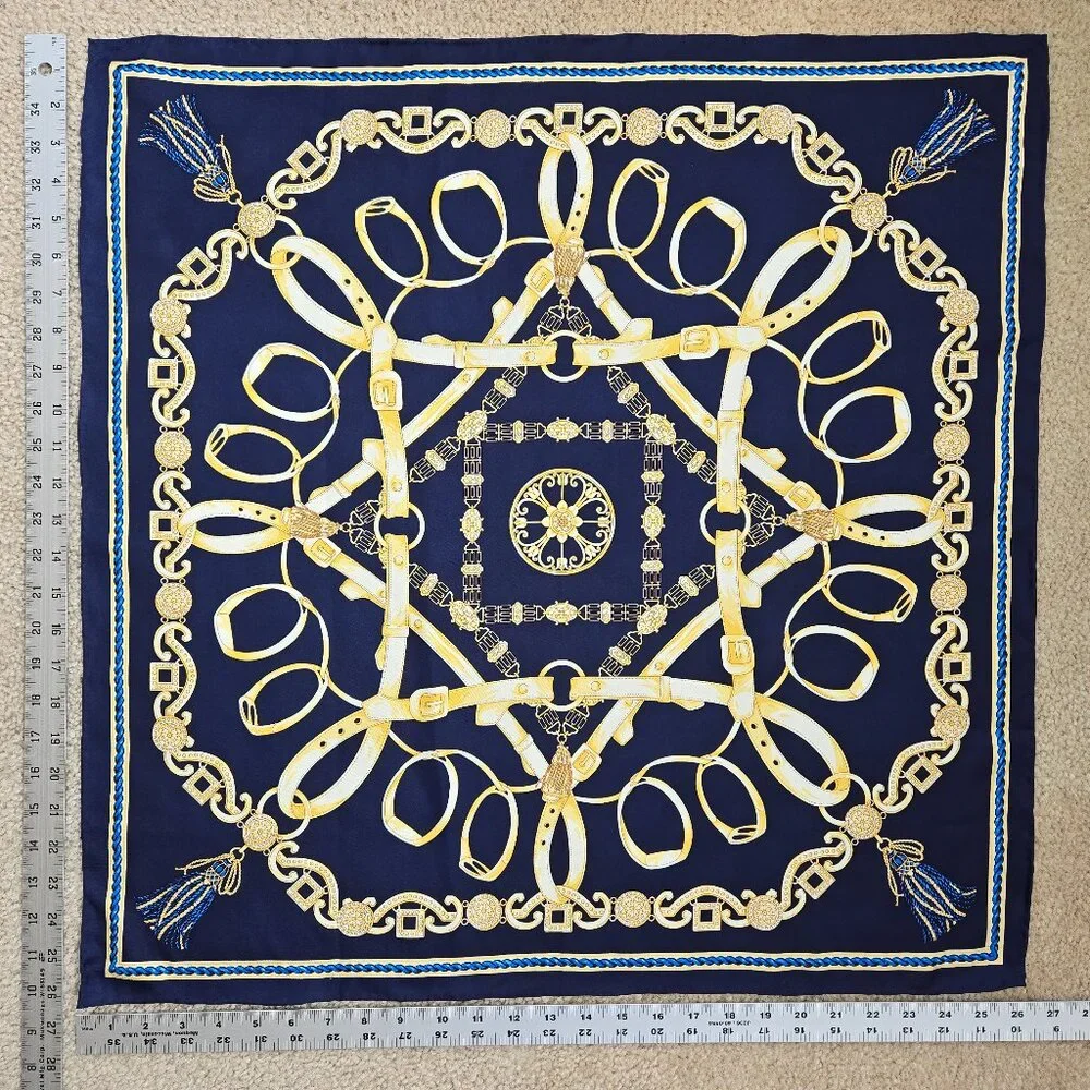 J. McLaughlin Silk Scarf Equestrian Design Hand Rolled and Hand Stitched